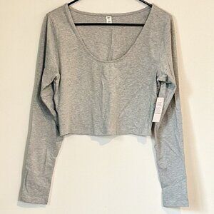 NWT BP by Nordstrom Gray Long Sleeve Scoop Neck Crop Top - Size: Large